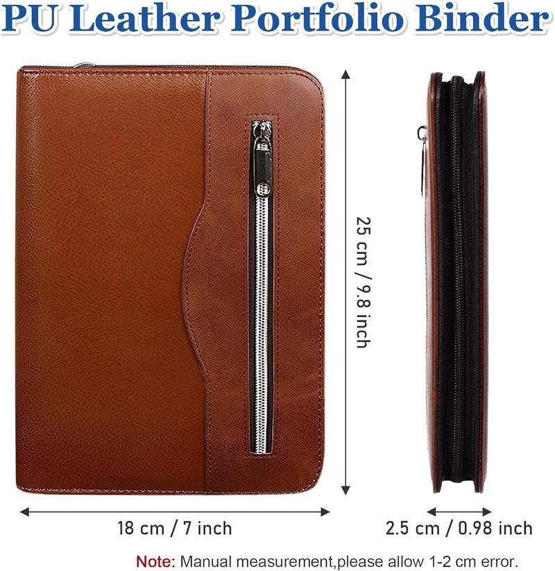 SAYEEC Leather Portfolio Notebook Binder with Calculator A5 6 Ring Refillable Budget Planner Binder Cover with Zipper Zippered Padfolio Organizer Business Journal Conference Folder Gifts for Men Women - Image 3